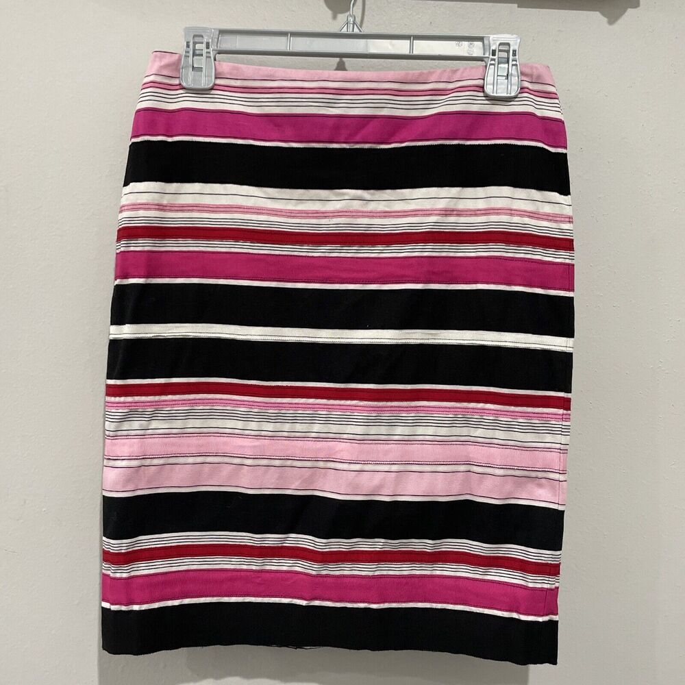 Talbots Womens Size 2p Multicolor Striped Pencil Skirt Slit Zip Closure Colorful